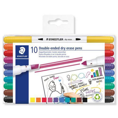 Etui 10 Feutres Double Pointe Effaçables À Sec