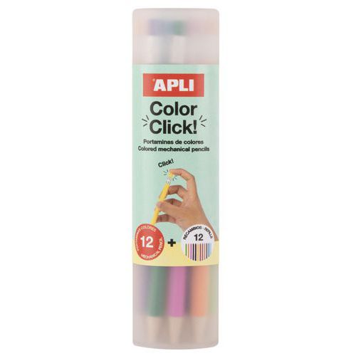 Tube 12 crayons porte-mine couleur rechargeables - Apli