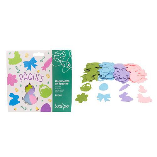 Assortiment 200gommettes Ø35cm Feutrine Pâques À Paillettes