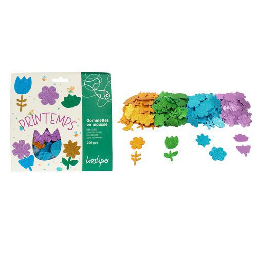 Lot de 200 Lot 200 gommettes ø 3,5 cm en mousse scintillante printemps - Loolipo
