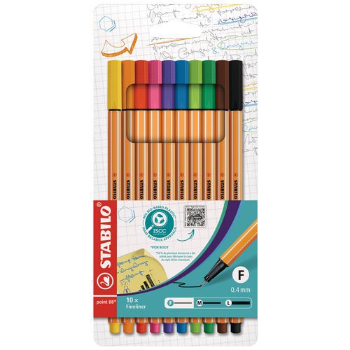 Etui De 10 Stylos-feutres Stabilo Point 88 Coloris Standard