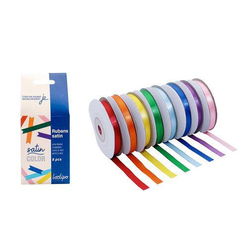 Lot de 8 rubans satin 1 face - 6 mm x 10 Ml