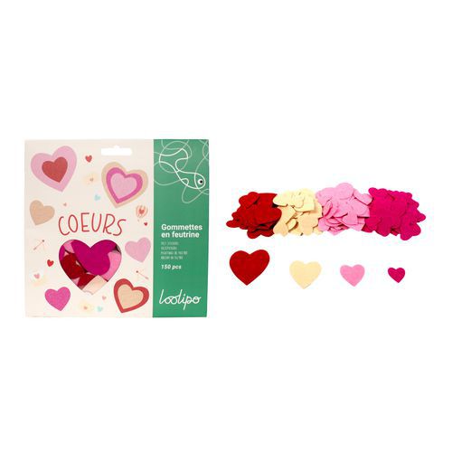 Pochette de 150 cœurs en feutrine adhésifs - Loolipo