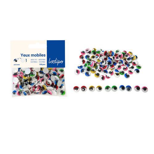 Sachet De 100 Yeux Mobiles Adhésifs Colorés Avec Cils Ø 1 Cm