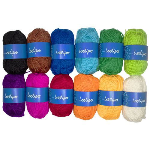 Lot 12 pelotes de laine 55m couleurs vives - Loolipo