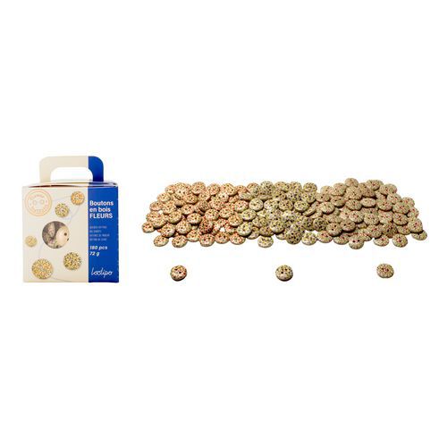 Set De 180 Boutons En Bois Motifs Fleurs