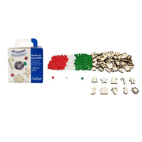 Set de 300 perles en bois rondes thème noël ø 8 mm