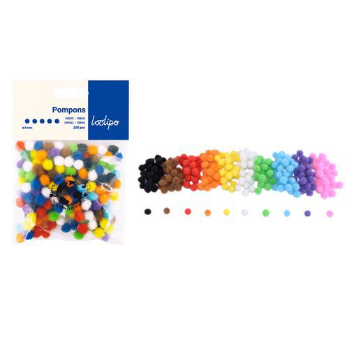 Sachet 200 Mini Pompons Ø 8mm Couleurs Assorties