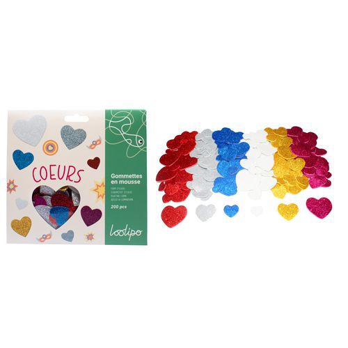 Lot De 200 Coeurs Mousse Pailletée Adhésive
