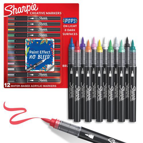 Pochette 12 markers pointe pinceau couleurs assorties - Sharpie