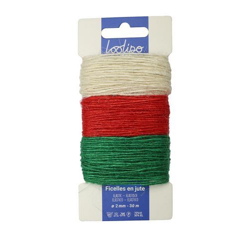 Ficelles jute Noel 3 x 10 m diamètre 2 mm - Loolipo