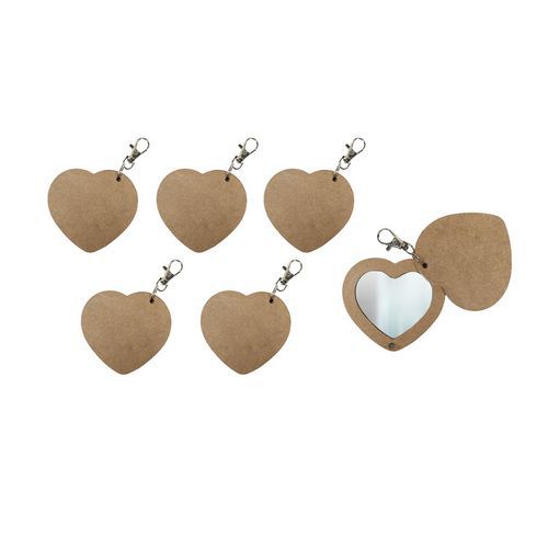 Porte clé miroir cœur en bois 7 x 6,5 cm - Loolipo