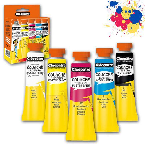 Lot 5 tubes gouache 10 ml couleurs assorties - Cléopâtre