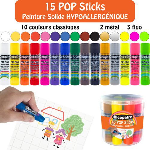 Lot 15 bâtons gouache solide 5 g couleurs assorties - Cléopâtre