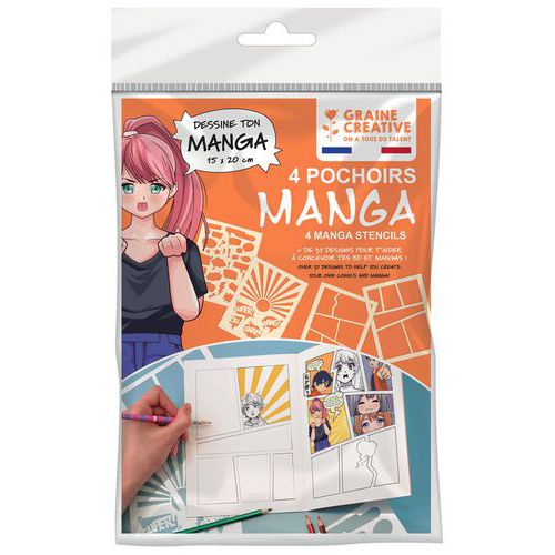 Lot 4 pochoirs manga - Graine créative
