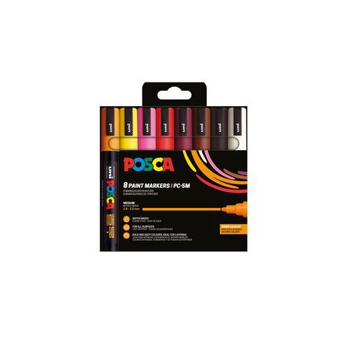 Set 8 markers pointe moyenne couleurs chaudes - Posca