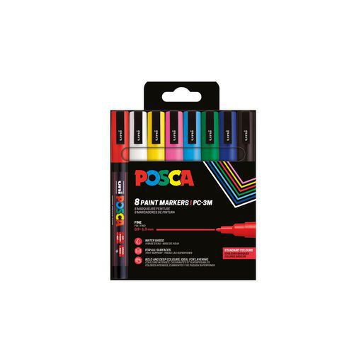 Boîte 8 markers assortis pointe conique fine 1.5 mm - Posca