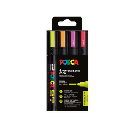 Boîte 4 Markers Posca Fluo Pointe Moyenne