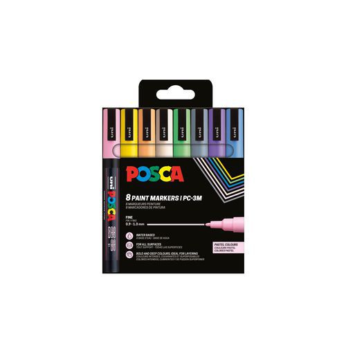 Set de 8 markers pointe conique fine Couleurs pastel - Posca