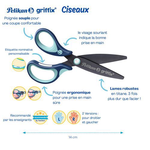 Ciseaux 14 cm Griffix lame titane - Pelikan
