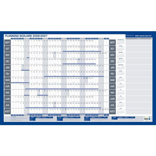 Calendrier planning scolaire effaçable à sec 60 x 99cm 26-27 - Bouchut