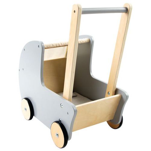 Landau en bois pour poupée - Blanc et gris - Hope Education