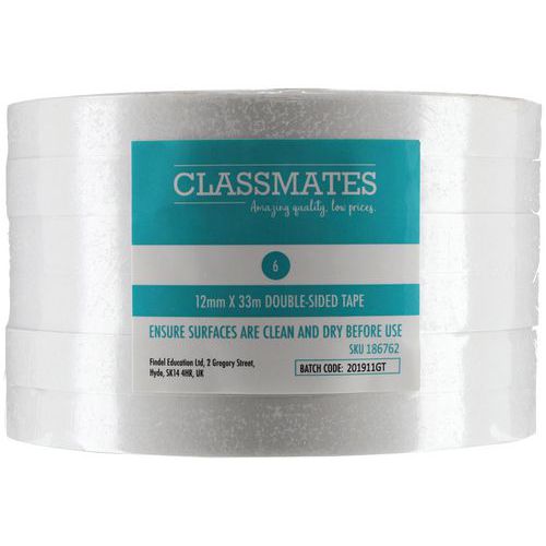 Lot de 6 Ruban adhésif double face - 12 mm x 33 m - Classmates