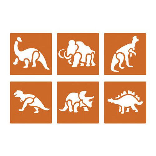 Poch 6 pochoirs plast lav côté 14,5cm animaux préhistoriq
