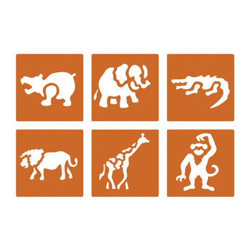 Poch 6 pochoirs plast lav côté 14,5cm animaux jungle