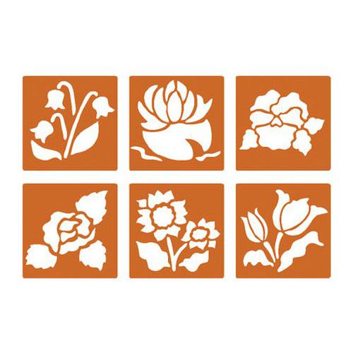 Poch 6 pochoirs plast lav côté 14,5cm fleurs