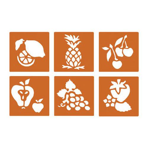 Poch 6 pochoirs plast lav côté 14,5cm fruits