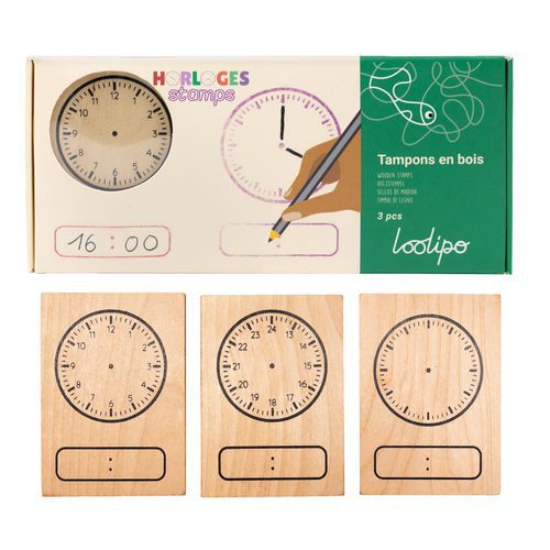 Lot De 3 Tampons En Bois Horloge 7 X 5 Cm