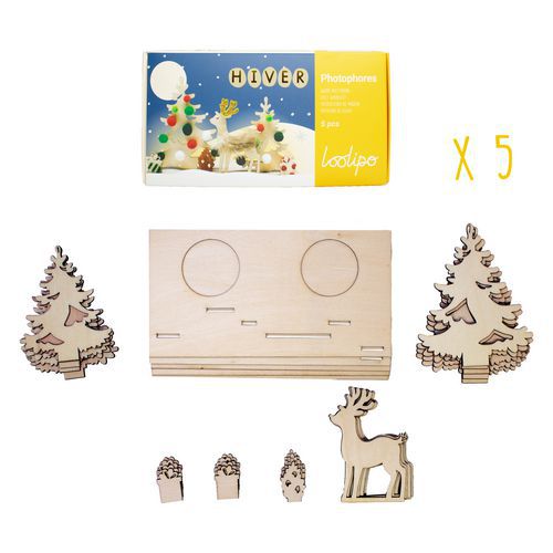 Lot de 5 Set de 5 photophores en bois à décorer, 17 x 10,2 x 9 cm