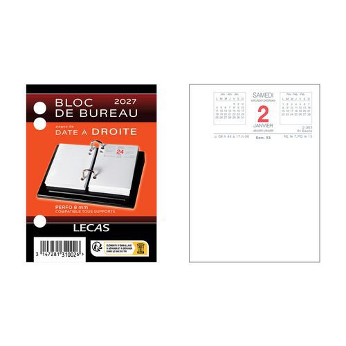 Bloc Éphéméride 2027 Date À Droite