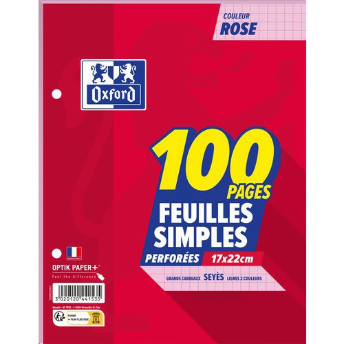 Etui 50 feuilles 100p 17X22 Seyès 80g rose