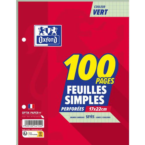 Etui 50 Feuilles 100p 17x22 Seyès 80g Vert
