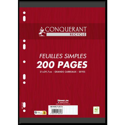 Paquet 100 feuillets simples 90g papier 100% recyclé - Conquerant