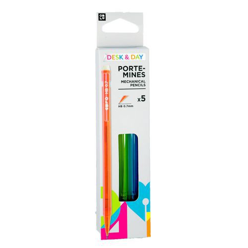 Lot de 5 porte-mines 0,7 mm rechargeables - Desk & Day