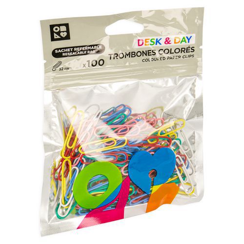 Sachet 100 trombones 32mm colorés - Desk & Day