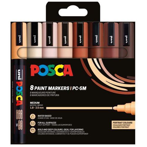 Set 8 marqueurs PC5M pointe conique moyenne couleurs portrait - Posca