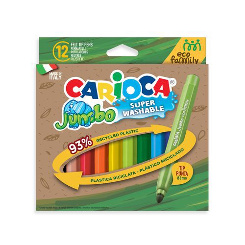 Boîte 12 feutres pointe extra large jumbo eco family 6 mm - Carioca