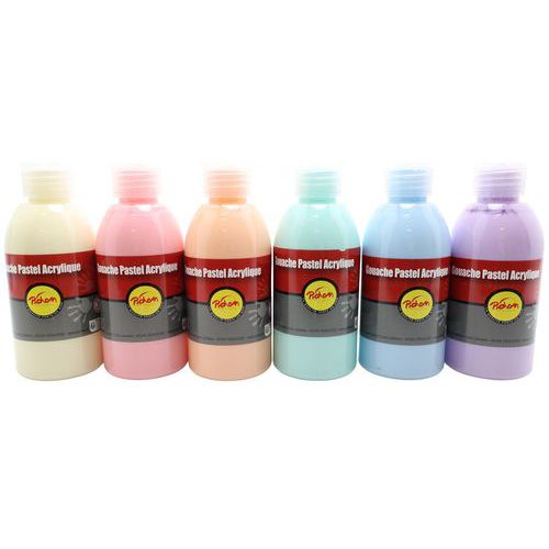 Assortiment de 6 flacons de 250ml de gouache acrylique pastel - Pichon