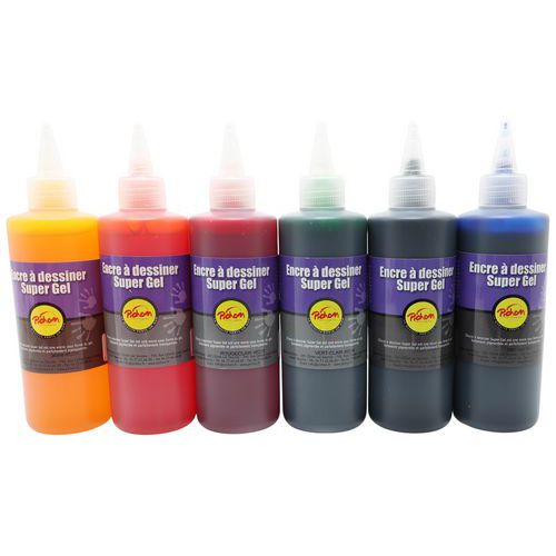 Lot De 6 Flacons 200 Ml Encre À Dessiner Gel Pichon Couleurs