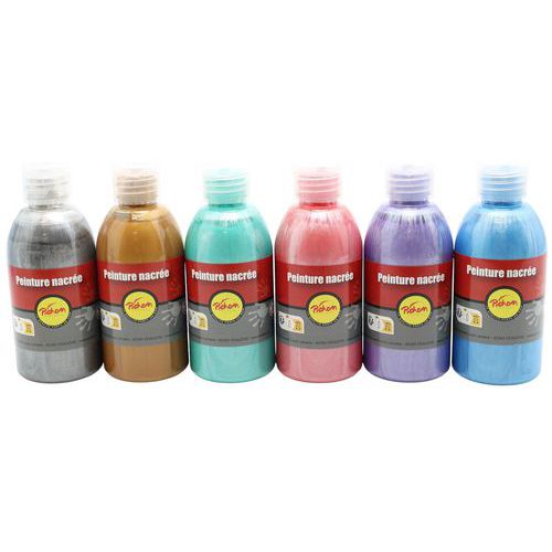 Boîte 6 Flacons 250ml Gouache Nacrée Pichon