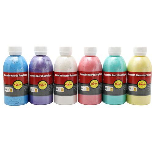 Assortiment De 6 Flacons De 250ml Gouache Acrylique Nacrée P