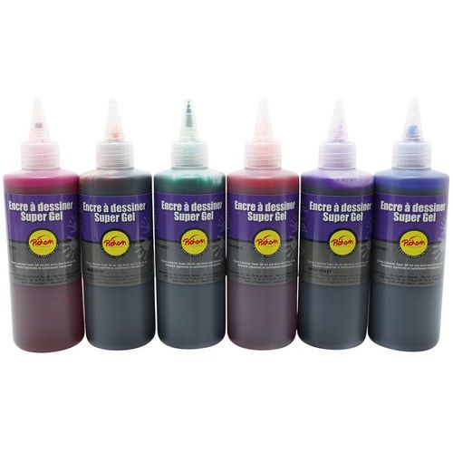 Lot de 6 flacons 200 ml encre à dessiner gel lot 2 - Pichon