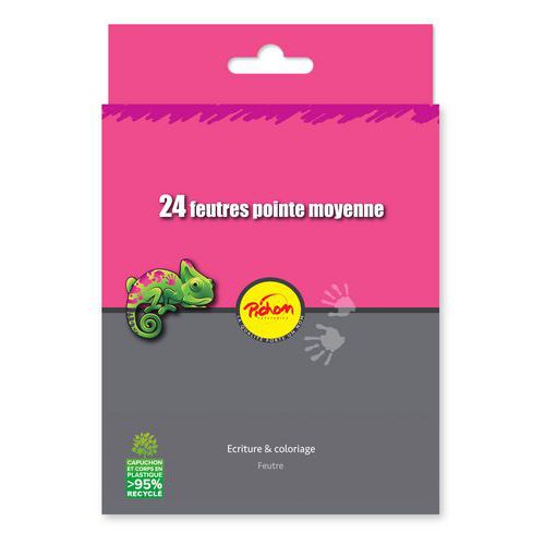 Pochette 24 feutres assortis pointe moyenne 2,7 mm - Pichon