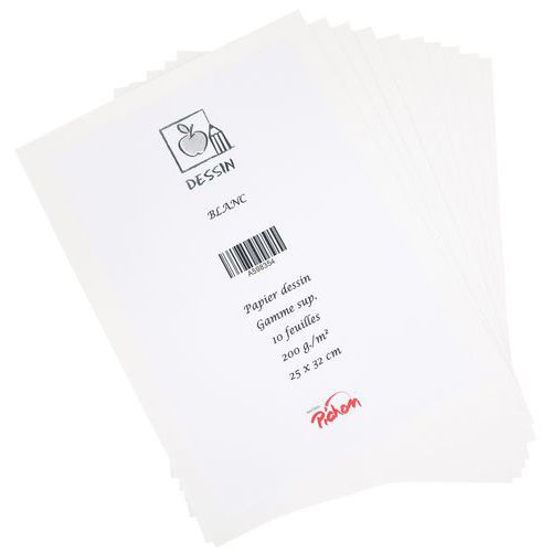 Poch 10 Flles Papier Dessin Blanc Gamme Sup 200g 25x32cm