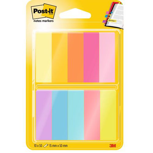 Lot 10 blocs 50 feuilles marque pages 15x50 mm assorties - Post-it
