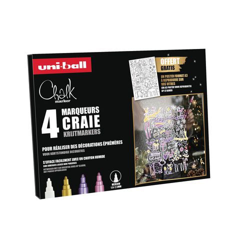 Coffret 4 marqueurs craie thème fêtes - Uni-ball